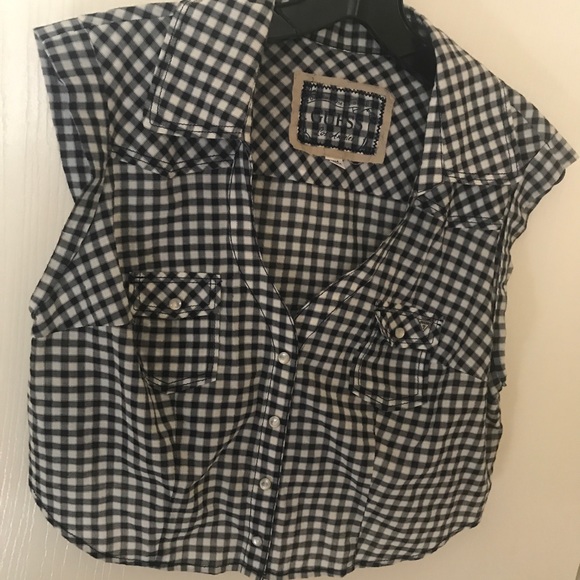 GUESS SNAP BUTTON CROP CHECKER TOP - Picture 1 of 3